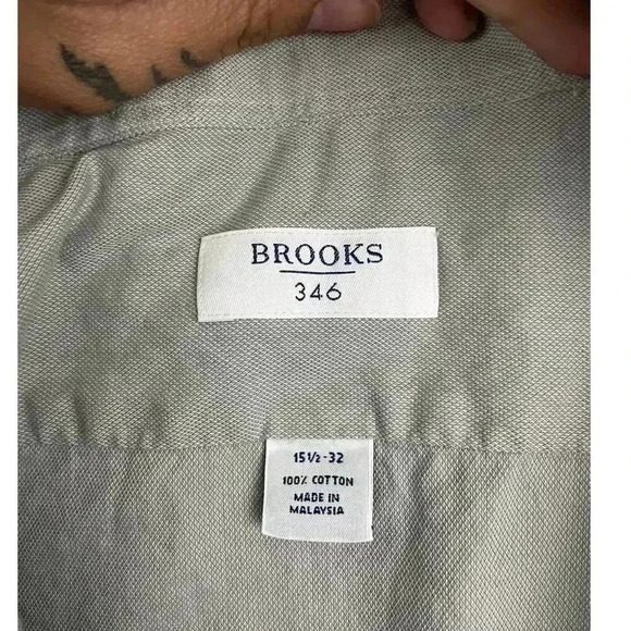 Casual 100% Cotton Gray Dress Button Up Shirt 15 1/2 Mens  Brooks 346 - Picture 3 of 8